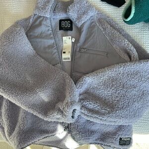 BDG Fleece Jacket - Light Gray/Lilac